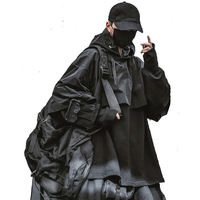 Hoodie Techwear Pria Cyberpunk Streetwear Urban Taktis Musim Dingin Bordir Hitam Oversized Fungsional Ninja Pullover Utility