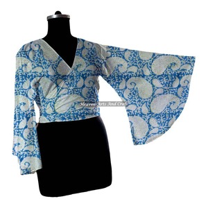 Nueva llegada, nuevo estilo, top corto de algodón con estampado floral, top indio hecho a mano con nudos de algodón, regalo para mujer, talla única, manga acampanada - Product Image 5