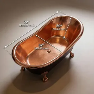 Stylish Hammered Clawfoot Copper Bathtub with Copper Interior and Black Exterior for Luxury Bathroom and Spa - Product Image 3