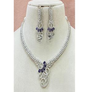 Adorable Juego de Collar y Aretes de Latón Plateado en Plata de Primera Calidad con Circonita Cúbica para Mujer, Moderno, para Fiesta de Compromiso, Regalo de Boda - Product Image 1