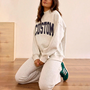เสื้อสเวตเชิ้ตคอเต่าผ้าฝ้ายปักลายคุณภาพสูงแบบสั่งทำพร้อมโลโก้ OEM สำหรับผู้หญิง ออกกำลังกาย พิลาทิส โยคะ ทรงโอเวอร์ไซส์ - Product Image 3