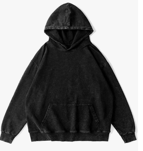 Sudadera con Capucha Negra para Hombre, de Algodón Lavado, Estilo Casual, Manga Larga, Color Sólido, con Cordón Ajustable y Bolsillos Laterales - Product Image 5