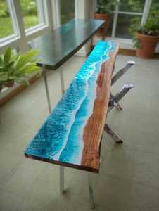 Coastal Wave Epoxy Console Table Beach Inspired Wood Resin Furniture Handmade Ocean Entryway Hallway Accent Table TIMELESS <b>CRAFT</b> - Product Image 6