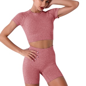 Custom Logo Ribbed Seamless Outfits Women 2 Piece Set <b>Gym</b> Running Workout Womens Sports Yoga Sets - Product Image 1