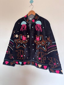 Veste courte d'hiver pour femme en velours, style bohème chic, broderie poisson et méduse, confort supérieur, motif océan, tendance explosive - Product Image 3