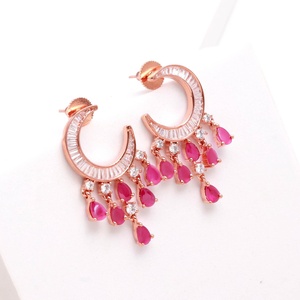 Pendientes de Aro con Rubí, Chapados en Oro Rosa de 14K, Pendientes Delicados con Piedras Preciosas, Joyería para Uso Diario para Mujer, Regalo para Ella - Product Image 2