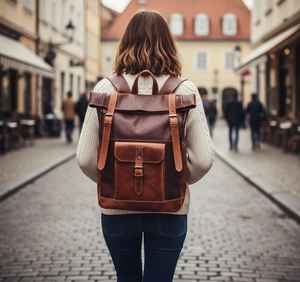 AGenuine Leather Roll Top <b>Backpack</b> Handcrafted Cowhide Travel Rucksack Mens Laptop Bag Wholesale Discount LTBP-0090 - Product Image 2