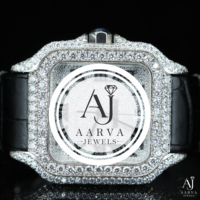 AARVA JEWELS Montre de luxe Hip Hop pour hommes avec diamants carrés, boîtier en acier inoxydable, bracelet en silicone, analogique, mécanique, Miyota, 25 mm, saphir