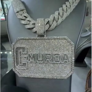 Nuevo Collar Personalizado con Nombre, Estilo Hip Hop, Colgante Cuadrado Pequeño, Plata, Moissanita, Joyería Hip Hop - Product Image 1