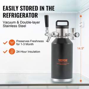 Mini 64Oz 1.89L Keg 304 Acero inoxidable presurizado Homebrew Craft Beer Growler CO2 Regulador a prueba de fugas Kit de grifo de tiro - Product Image 3
