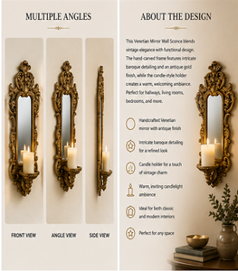 Antique Brass <b>Wall</b> <b>Sconce</b> Set of 2 Framed Candle Holders Traditional Decorative Hanging Ornamental Design - Product Image 3