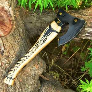 High Quality Handmade Mattock Head <b>Axe</b> Forged Steel Head Wood <b>Handle</b> Tactical Carved Design Survival Use - Product Image 6