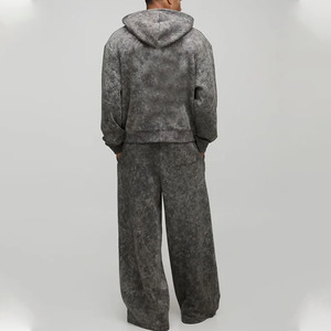 Amorous Angels Hooded Tracksuit Men Gray <b>Tie</b> <b>Dye</b> Print Streetwear Full Zip Sweatshirt Pants <b>Set</b> Loose Fit Autumn Wear - Product Image 2