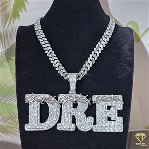 Collier pendentif de luxe « DRE » en moissanite et diamant, chaîne cubaine, bijoux tendance hip-hop - Product Image 2