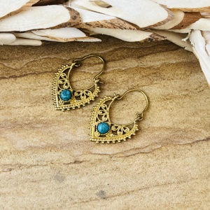 Nuevos Pendientes Boho Geométricos Turquesa, Joyería Tribal de Aro de Latón para Mujer, Acabado de Latón Antiguo, Étnicos, Venta al por Mayor/OEM/ODM - Product Image 2