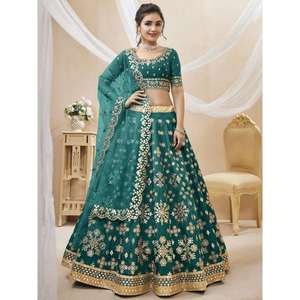 Deslumbrante verde azulado bordado trabajo arte seda dama de honor Lehenga Choli - Product Image 2