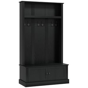Appendiabiti con Panca in Legno Massello per Ingresso, Soggiorno e Camera da Letto - Arredamento per Casa o Hotel in Nero - Product Image 1