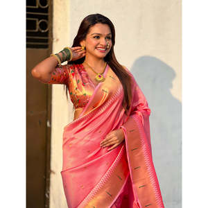 Sari tissé Paithani Zari rose pâle Elite Weaves 650g Indien et pakistanais en stock - Product Image 4