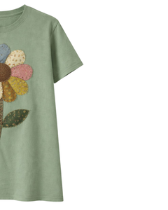 Custom Vintage Floral <b>Patchwork</b> T Shirt Women Cotton Crew Neck Short Sleeve Casual Summer <b>Top</b> Cute Flower Graphic Custom Logo - Product Image 2
