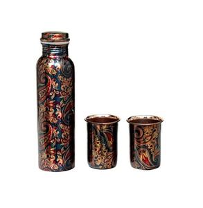 Juego de botellas de agua de cobre no tóxico con 4 vasos, acabado martillado, portátil, estilo vintage, para uso doméstico. - Product Image 2