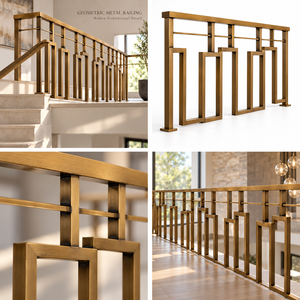 Rampe d'escalier contemporaine en métal bronze avec des cadres rectangulaires imbriqués et une géométrie linéaire épurée - Product Image 5