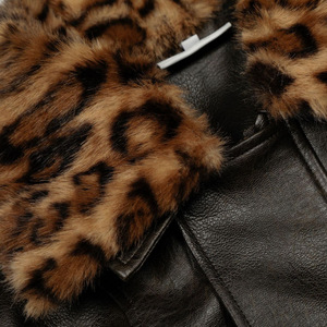 Men's Black Leather Jacket with <b>Leopard</b> Fur Collar Full Sleeve All Seasons Windproof Plus Size Breathable Style - Product Image 4