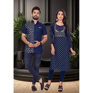 เสื้อเชิ๊ตพิมพ์ลายผ้าเรยอนฟอยด์ผ้าคอตตอนพร้อมฟอยล์สีกรมท่า - Product Image 1