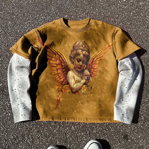 Ropa de calle personalizada para hombre, camiseta gráfica de manga doble de algodón, camiseta Unisex 400 Gsm 2 en 1 de doble capa, camiseta de manga larga - Product Image 4