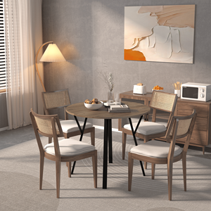 Modern 35.43 Inch Round Dining <b>Table</b> <b>Small</b> <b>Kitchen</b> <b>Table</b> with Metal Black Legs for 2-4 People Brown Finish for the Dining Room - Product Image 3