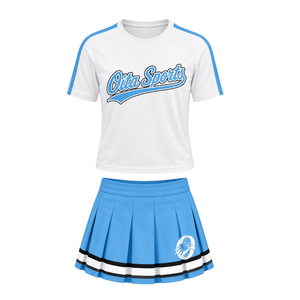 Ensemble uniforme de cheerleading imprimé bleu clair et blanc, haut à manches courtes, jupe plissée, tenue de sport d'équipe, entraînement athlétique, performance - Product Image 1