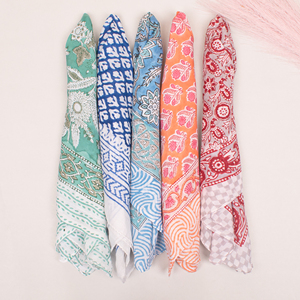 Trendy Unisex Luxury Cotton Multicolor <b>Square</b> <b>Scarf</b> Multi-Wear Bandana Handkerchief Floral Pattern Ethnic Four Seasons Wraps - Product Image 3