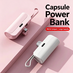 พาวเวอร์แบงค์พกพาพร้อมพอร์ต Type C ดีไซน์พลาสติกสีชมพู กล่องชาร์จขนาดกะทัดรัดพร้อมสายสะพาย - Product Image 3
