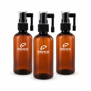 Flacon pulvérisateur rond en PET ambré de 120 ml avec pompe noire, sérigraphié, pour fabricant d'emballages cosmétiques au Vietnam - Product Image 2