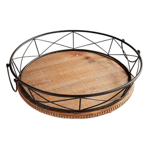 Cesta de madera redonda de diseño moderno con asa de metal para regalo, para vajilla, para centro de mesa. - Product Image 1
