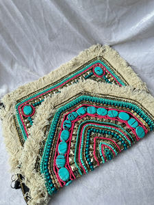 Pochette Bohème en Pierre Turquoise Perlée, Sac à Main Brodé Artisanal en Textile à Franges, Sac à Main Tribal Tendance - Product Image 2