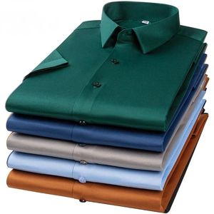 Camisa de vestir para hombre, corte ajustado, cuello vuelto, tejida, con botones, estilo casual de negocios, manga corta, servicio OEM - Product Image 2