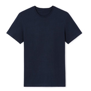 Camiseta de algodón de manga corta con cuello redondo y color sólido para hombre, corte regular, estilo casual, tejido de punto, color azul marino. - Product Image 3