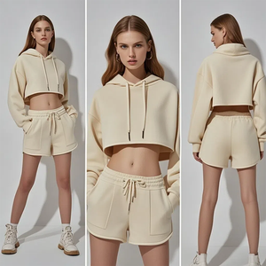 Conjunto de Shorts y Sudadera con Cremallera Estampada con Letras, de Moda, para Mujer, Verano 2025, 2 Piezas, por Encima de la Rodilla, con Botones - Product Image 1