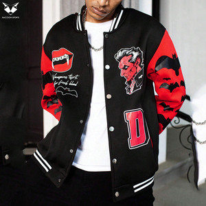 Chaqueta Varsity Gráfica para Hombre, Chaqueta Bomber Negra con Mangas Rojas y Estampado Personalizado, Uniforme de Béisbol Bordado Estilo Hip Hop - Product Image 2