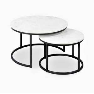 En promotion : Ensemble de tables basses rondes en marbre, tendance, de haute qualité et élégantes, avec cadre noir laqué - Product Image 1