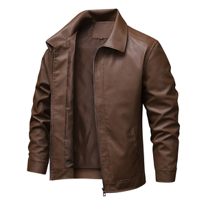 Chaqueta de Cuero Marrón para Hombre, Manga Larga, Impermeable, Ignífuga, Cortavientos, para Todas las Estaciones - Product Image 1