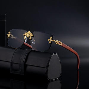 Luxurious <b>Men's</b> Rectangle <b>Sunglasses</b> Full Rim Polarized UV Protection Gold Cross Detail Casual Adult Style - Product Image 2