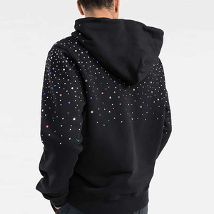Sweat-shirt à capuche unisexe blanc, coupe ample, 100% coton molletonné, imperméable, respirant, séchage rapide, design avec strass, vêtement décontracté pour l'hiver - Product Image 5