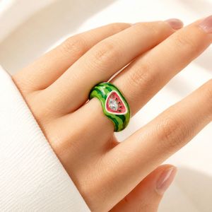 Bague Pastèque Faite Main au Design Unique avec Strass Scintillants, Bague Fruit en Émail Personnalisée pour Filles, Idéale au Quotidien - Product Image 2