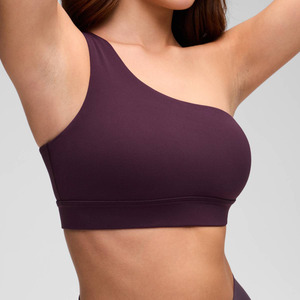 High Quality Athletic Women <b>One</b>-Shoulder Asymmetrical Neck Sports Bra Solid Color Seamless Medium Support Yoga Workout <b>Top</b> - Product Image 4