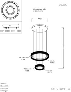 Modern LED Pendant Lamp Round Black Metal <b>Ring</b> Chandelier CCT 2200K - 3000K - 4000K, 28W for Living Room Ceiling Mount - Product Image 4