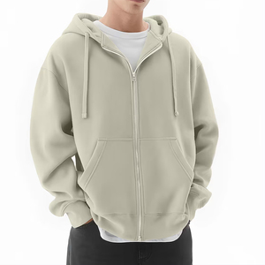 Sweat-shirt à capuche zippé pour homme, couleur unie, en molleton, coupe décontractée oversize, manches classiques, 100 % coton tricoté, pour l'automne et l'hiver - Product Image 6