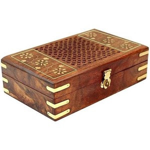 Boîte à perles de prière en bois de teck avec incrustation en laiton, fabrication artisanale de Moradabad, vente en gros - Product Image 2