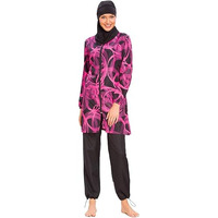 Maillot de bain modeste grande taille pour femme 5XL, ensemble burkini avec fermeture éclair, hijab intégré, couvrance totale, imprimé, pantalon islamique musulman à coupe haute devant
