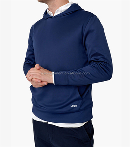 Men's <b>Navy</b> Blue Hooded <b>Sweatshirt</b> Regular Fit Cotton Knitted Pullover With Front Pocket Casual Autumn Wear - Product Image 4